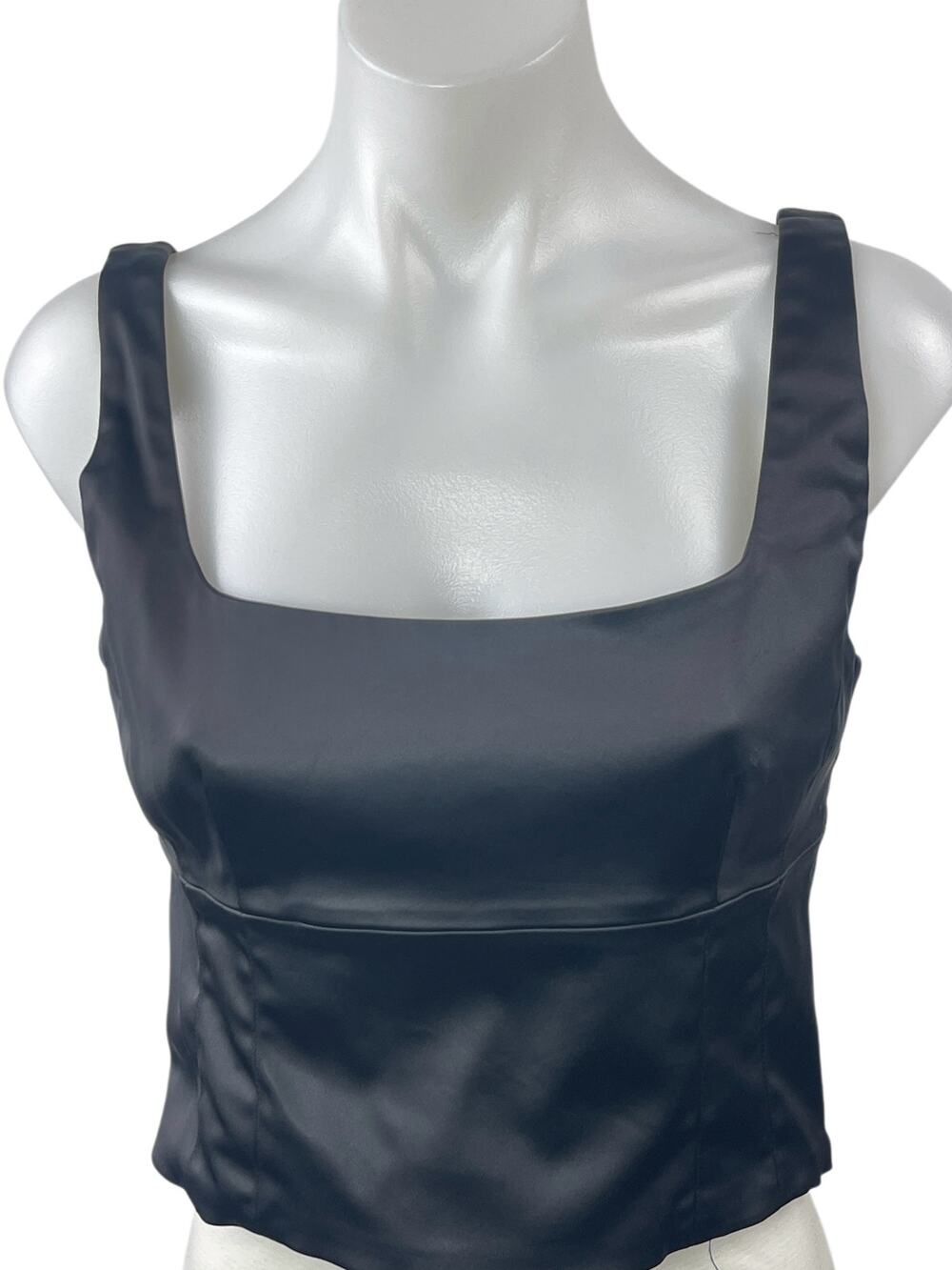 Aritzia Wilfred Shine Satin Bustier Black Square Neck Sleeveless Crop Tank Top M